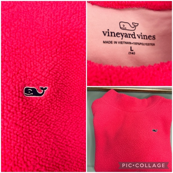 Vineyard Vines Fuzzy Fleece Mock Neck Pullover Girls L 14 Bright Pink - Picture 2 of 6